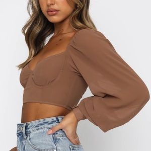 WHITE FOX BOUTIQUE Social Seduction Long Sleeve Crop Chocolate